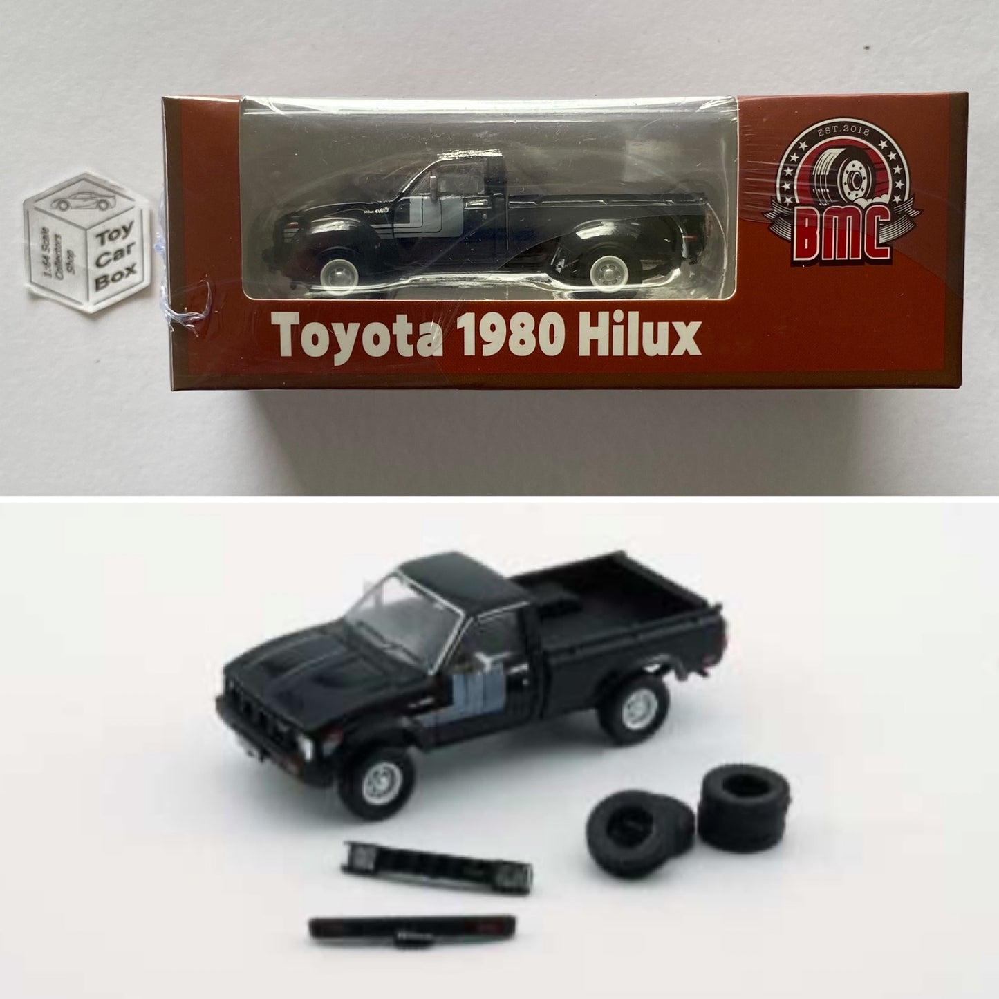 BM CREATIONS - 1980 Toyota Hilux 4WD (1:64 Scale - Black - RHD) O16g