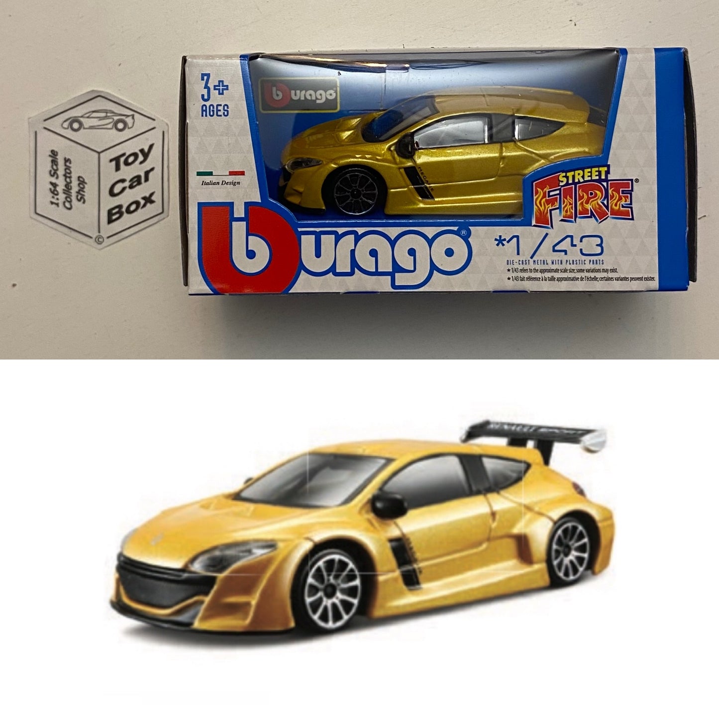 BBURAGO 1/43 - Renault Megane Trophy (Yellow - Street Fire - Boxed) E28g