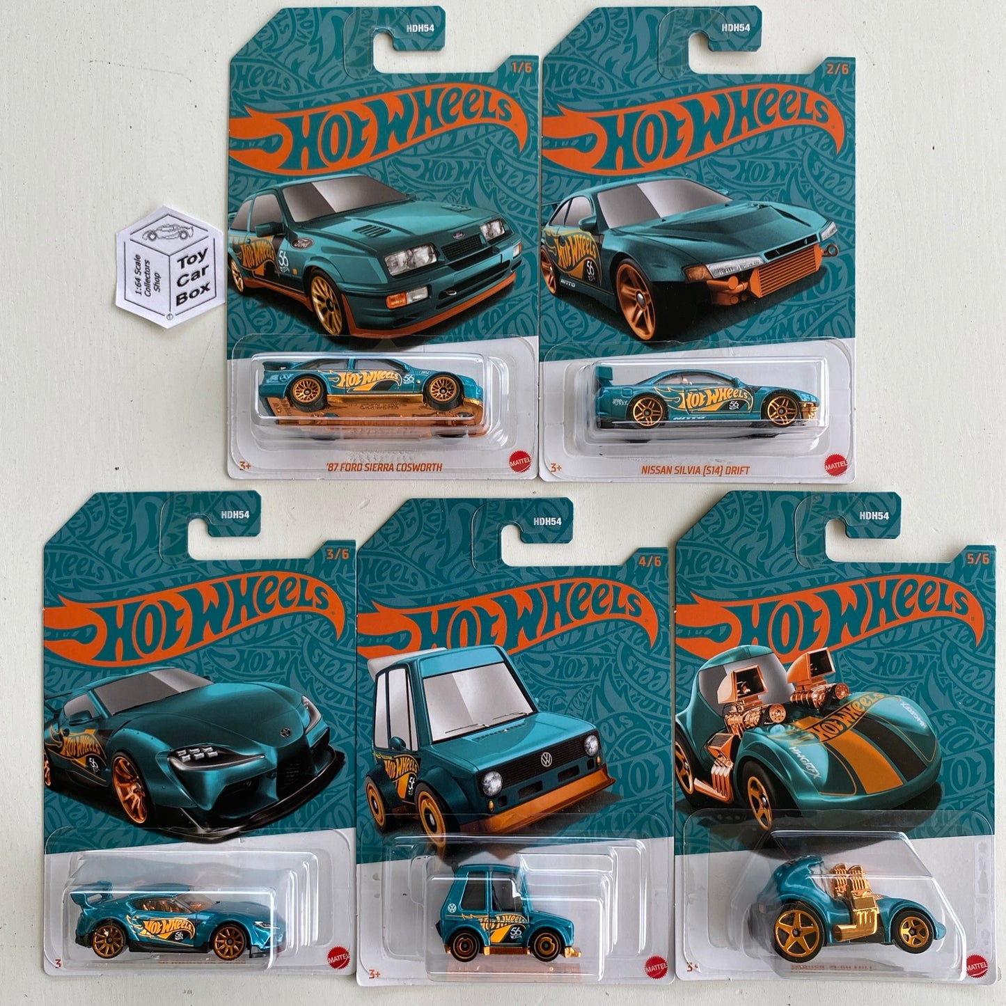 2024 HOT WHEELS Green & Gold 5 Car Set (Inc. Sierra, Silvia, Supra & Golf) L65g