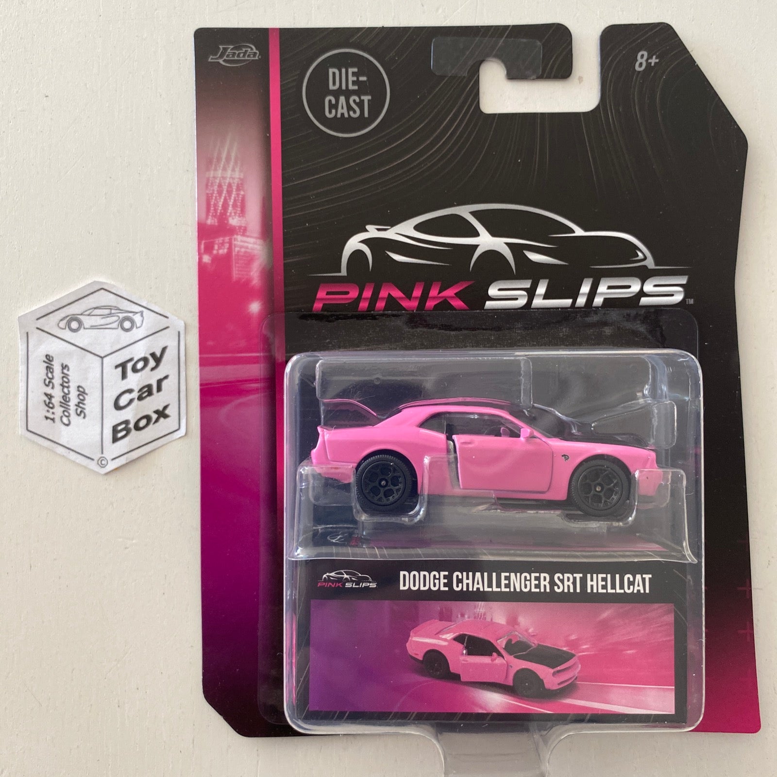 Jada 1:64 Pink Slip Pink Dodge Challenger SRT Hellcat Collector Box  Die-cast Car