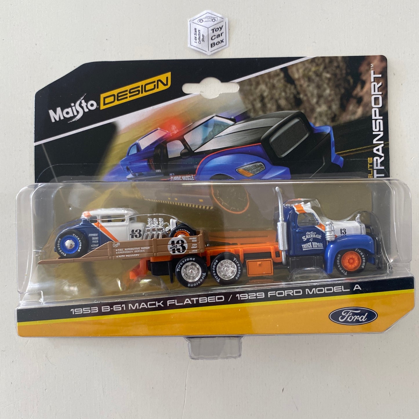 MAISTO 1/64 Elite Transport - 1929 Ford Model A & 1953 Mack B-61 Flatbed -Q60