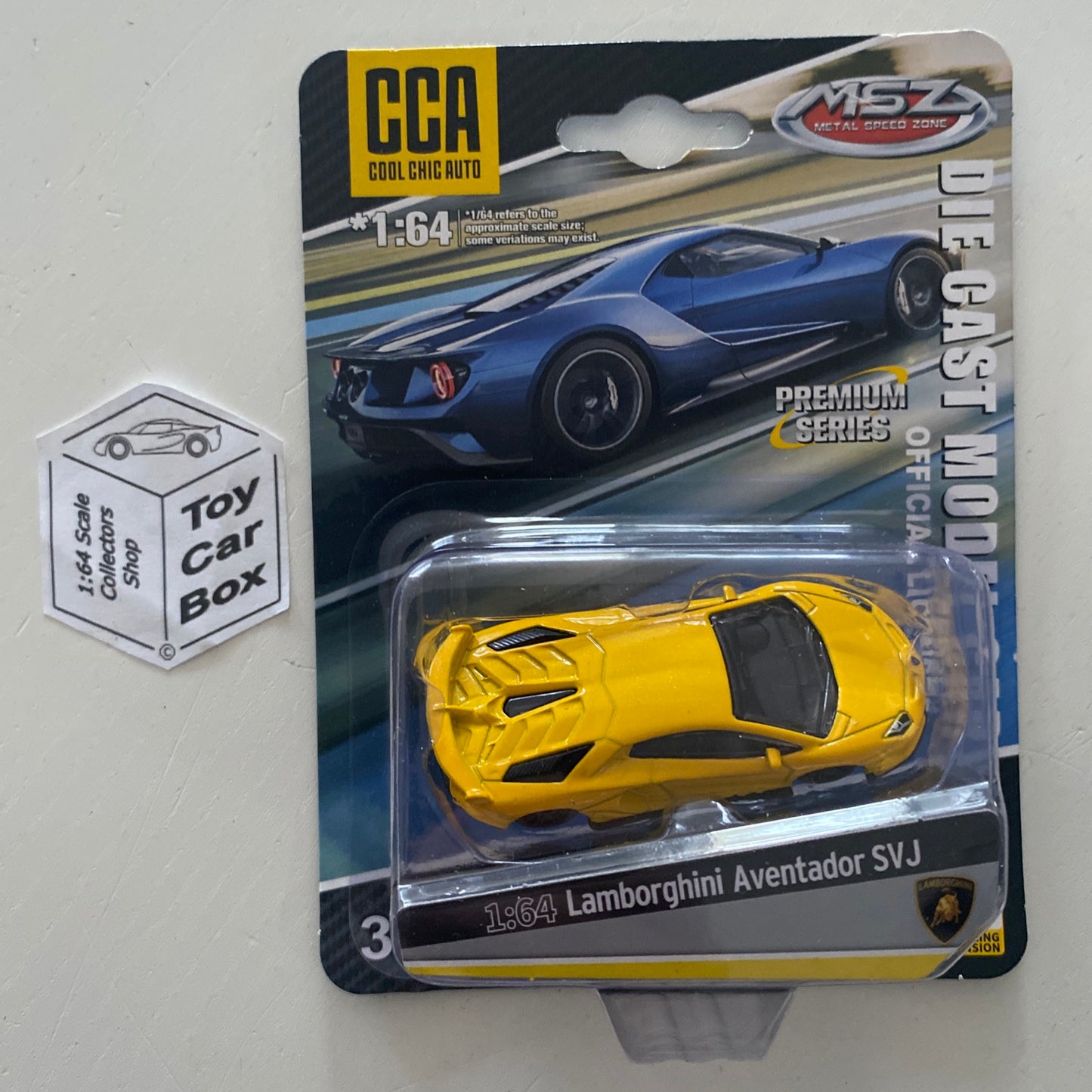 MSZ / CCA - Lamborghini Aventador SVJ (Yellow - 1/64 Scale) & Display Box - E90