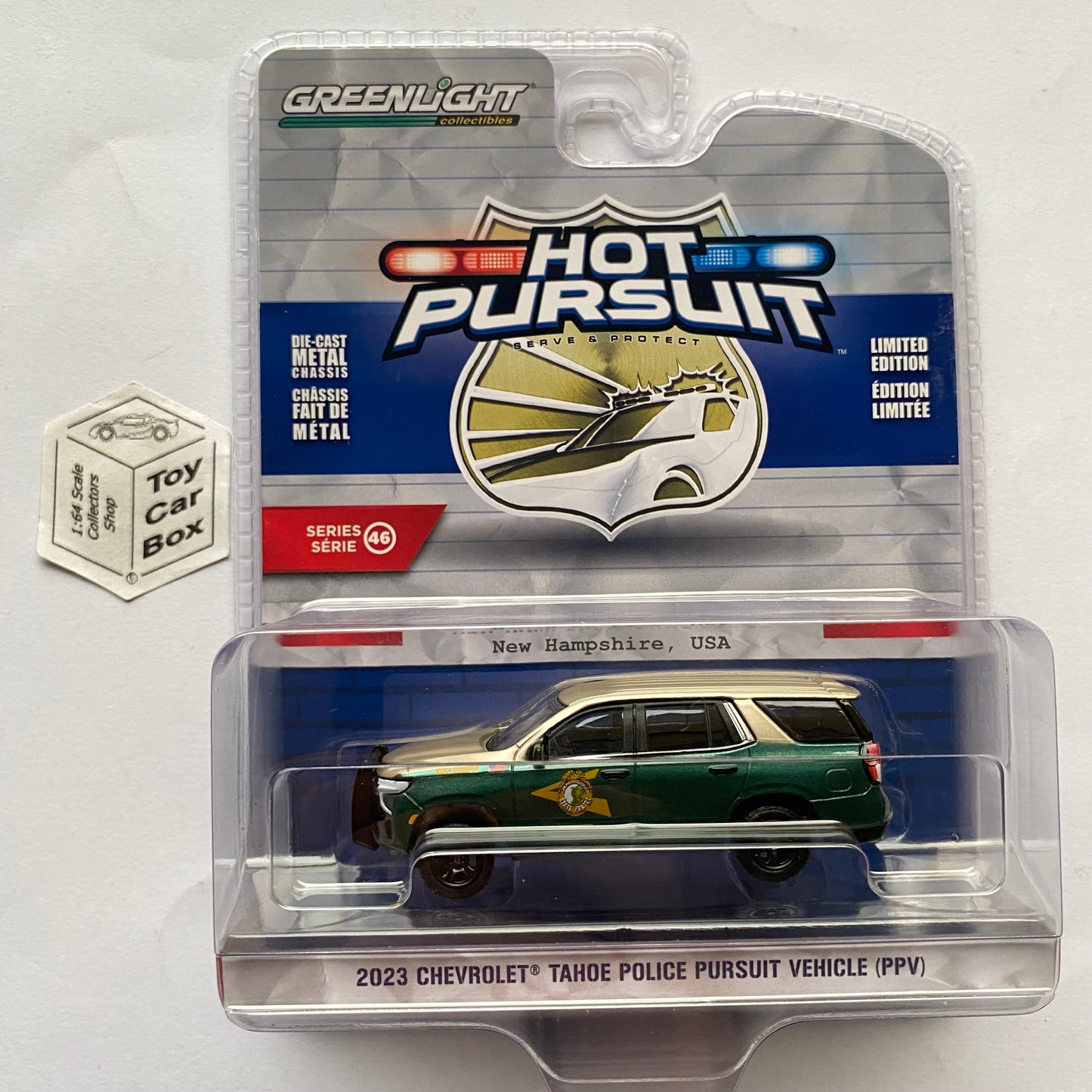 GREENLIGHT - 2023 Chevy Tahoe PPV (New Hampshire Police - Hot Pursuit S46) J45g