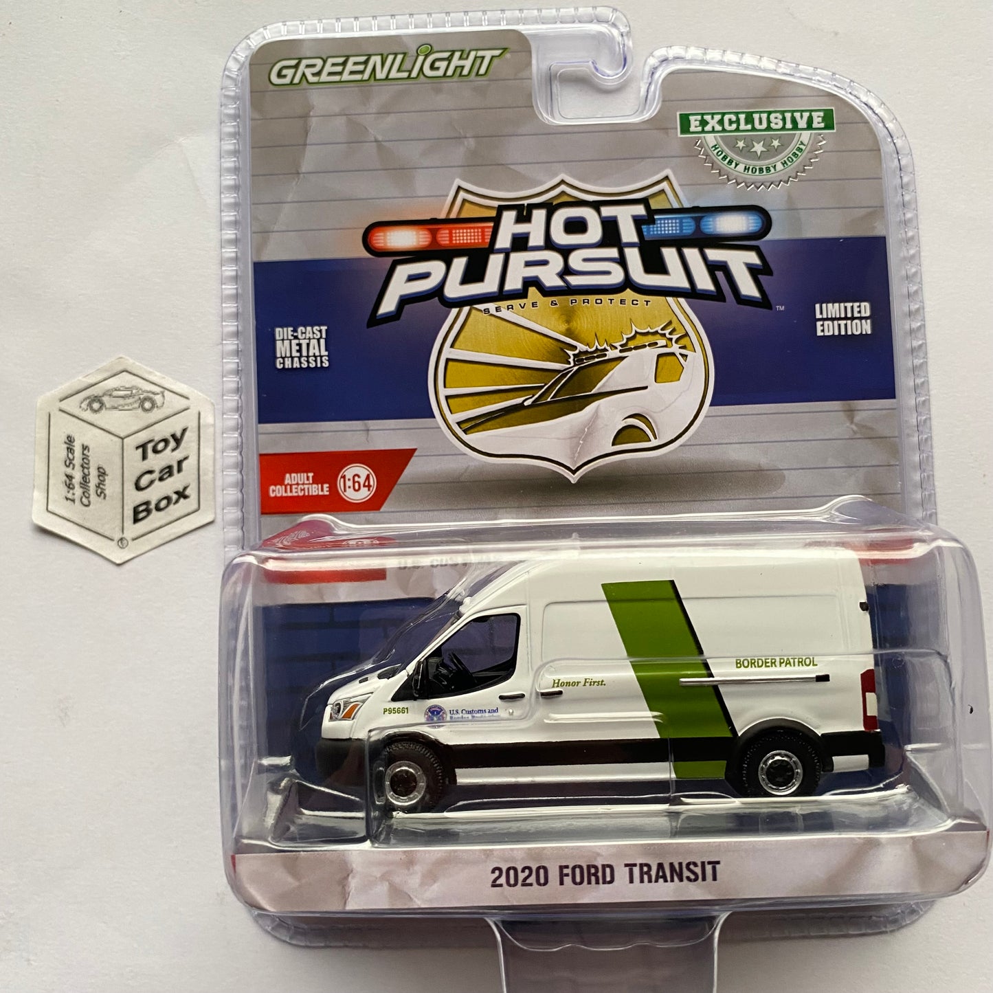 GREENLIGHT - 2020 Ford Transit (US Customs & Border Hobby Exclusive) J45g