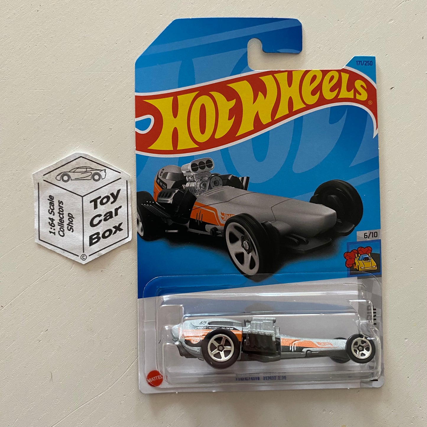 SALE - 2023 HOT WHEELS #171 - Rockin Railer (Silver #6 Drag Strip - Long Card) B64