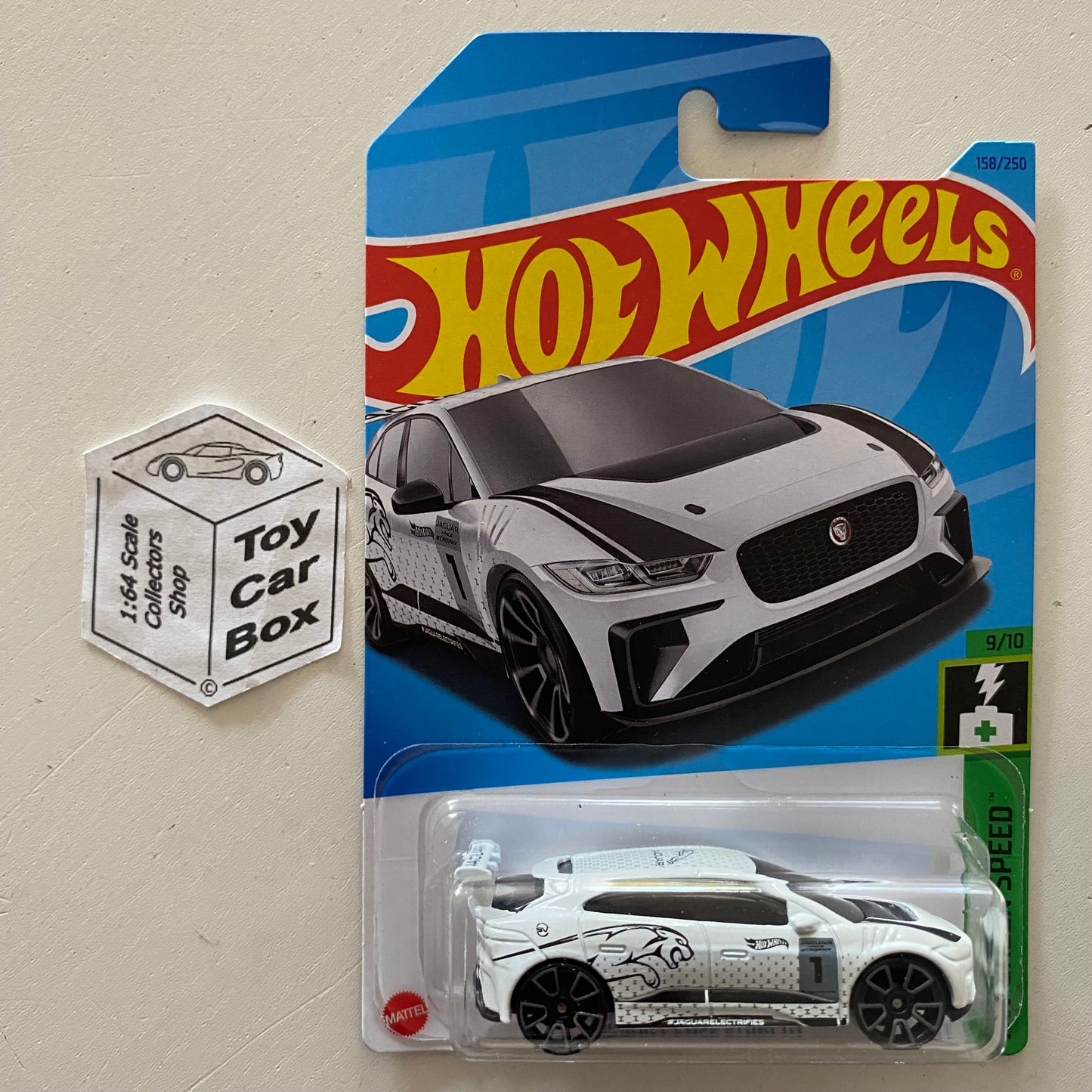 SALE - 2023 HOT WHEELS #158 - Jaguar I-Pace eTrophy (White #9 Green Speed - Long) B64