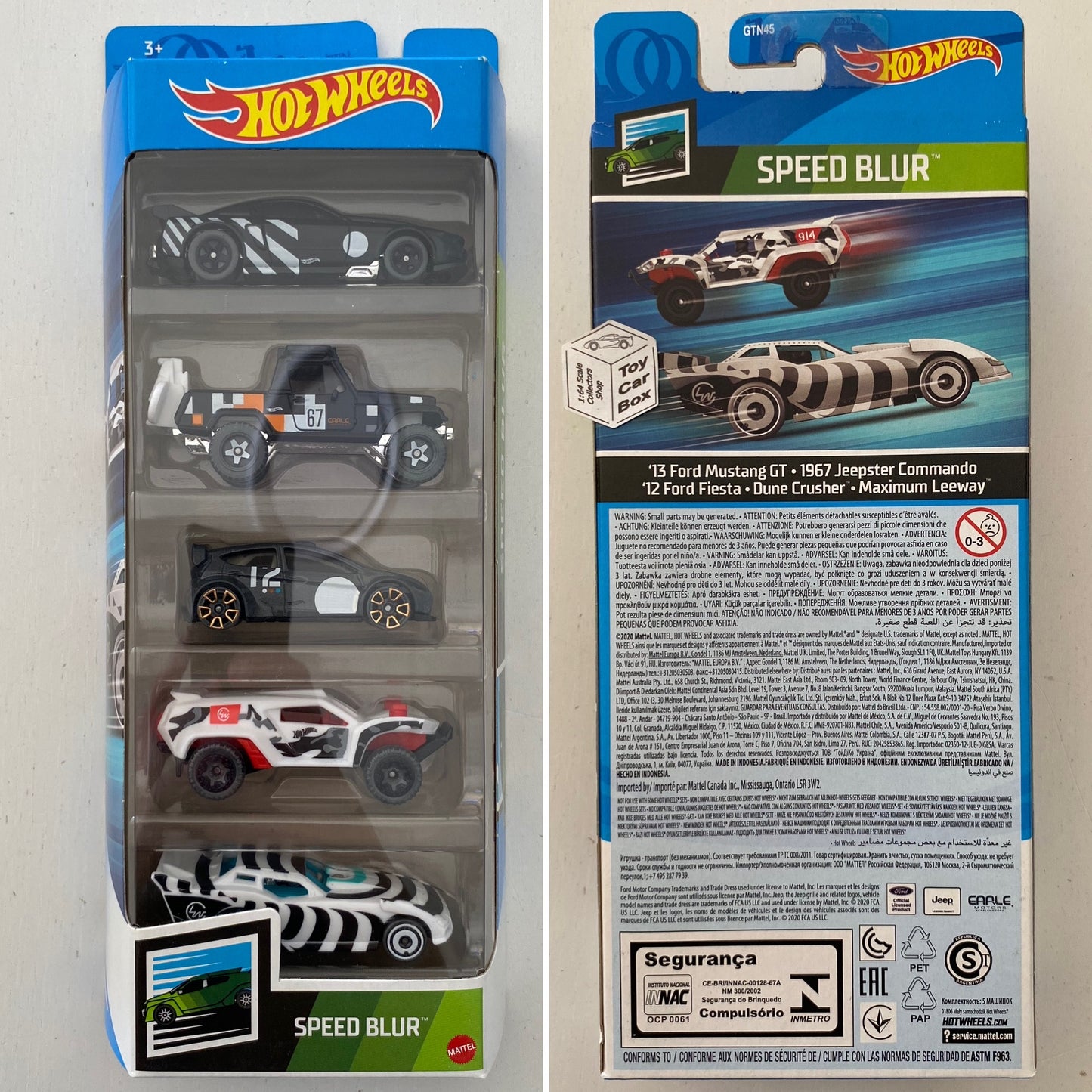2021 HOT WHEELS Speed Blur 5 Pack (Mustang, Jeep, Fiesta, Crusher & Max Leeway) F00