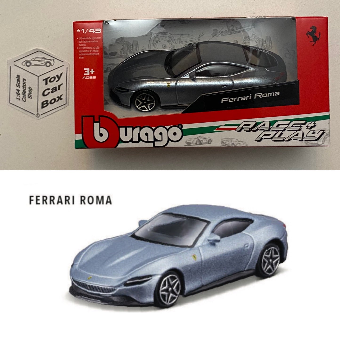 BBURAGO 1/43 - Ferrari Roma (Silver - Race & Play - Boxed) I79