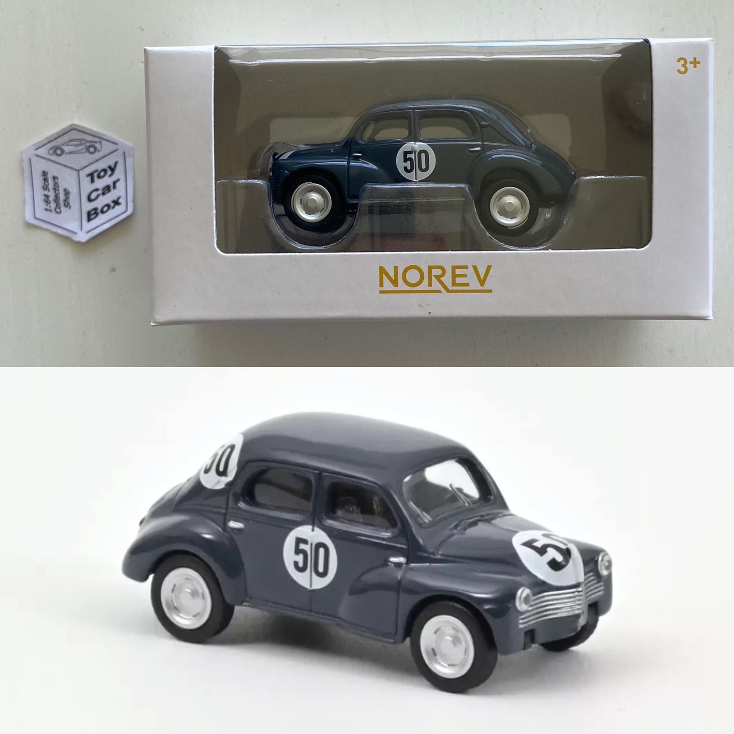 NOREV 1:64 Scale* - 1951 Renault 4CV (Racing #50 Grey - Boxed) F03g