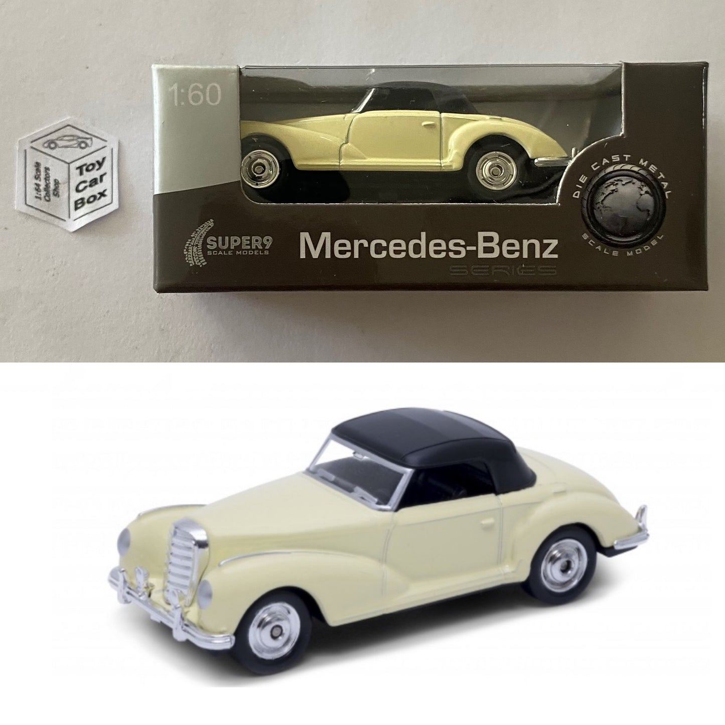 WELLY 1:60-64 - 1955 Mercedes-Benz 300S (Cream #52302 - Boxed - See Notes) E01g
