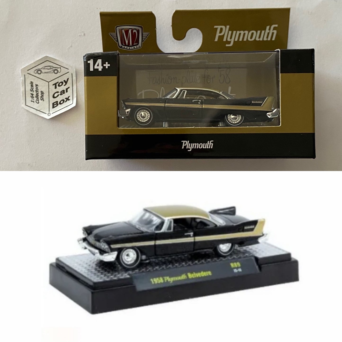 M2 MACHINES - 1958 Plymouth Belvedere (Black - Detroit Muscle R89 - 1:64) L92g