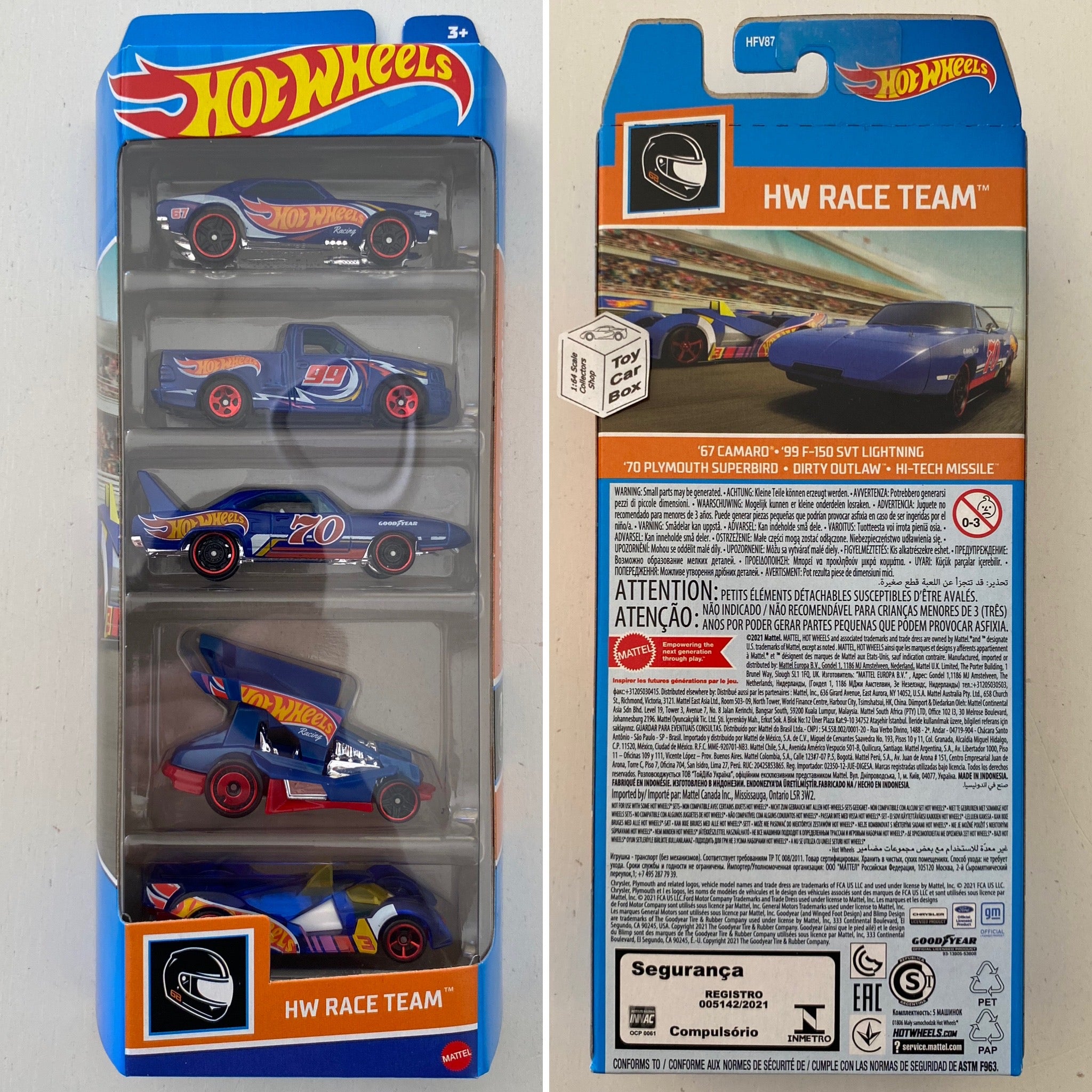 2022 HOT WHEELS HW Race Team 5 Pack Camaro F150 Superbird Outlaw Toy Car Box