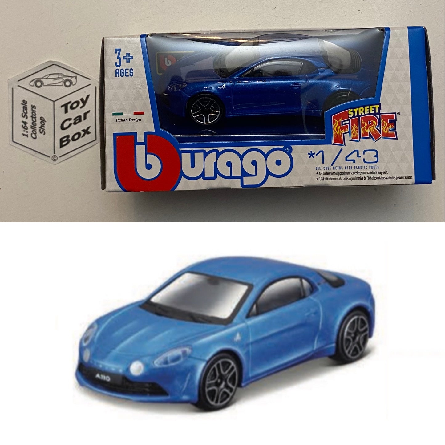 BBURAGO 1/43 - 2018 Alpine A110 (Blue - Street Fire - Boxed) E28g