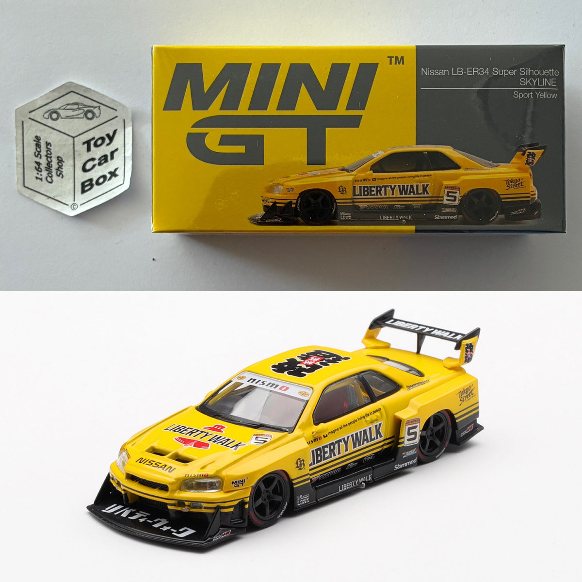 MINI GT #1182 - Nissan LB-ER34 Skyline Super Silhouette (Yellow 1:64 Boxed) N50g