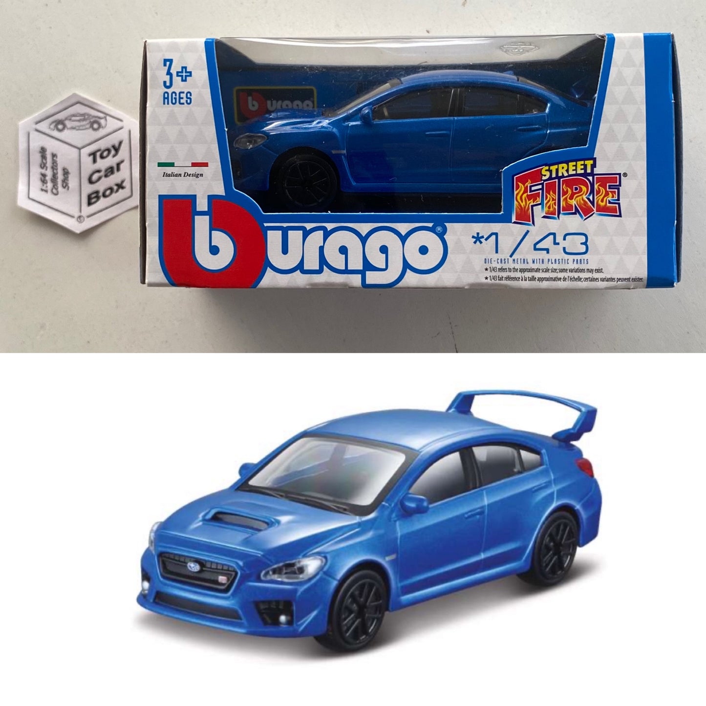 BBURAGO 1/43 - 2017 Subaru WRX STI (Blue - Street Fire - Boxed) E04g