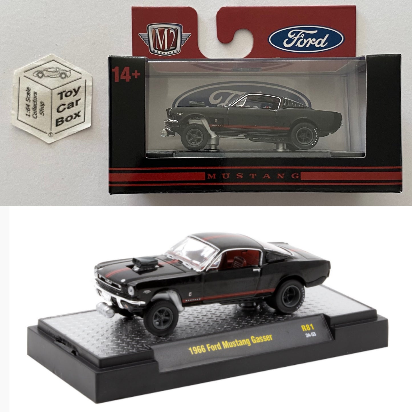 M2 MACHINES - 1966 Ford Mustang Gasser (Black - Detroit Muscle R81 - 1/64) L92g