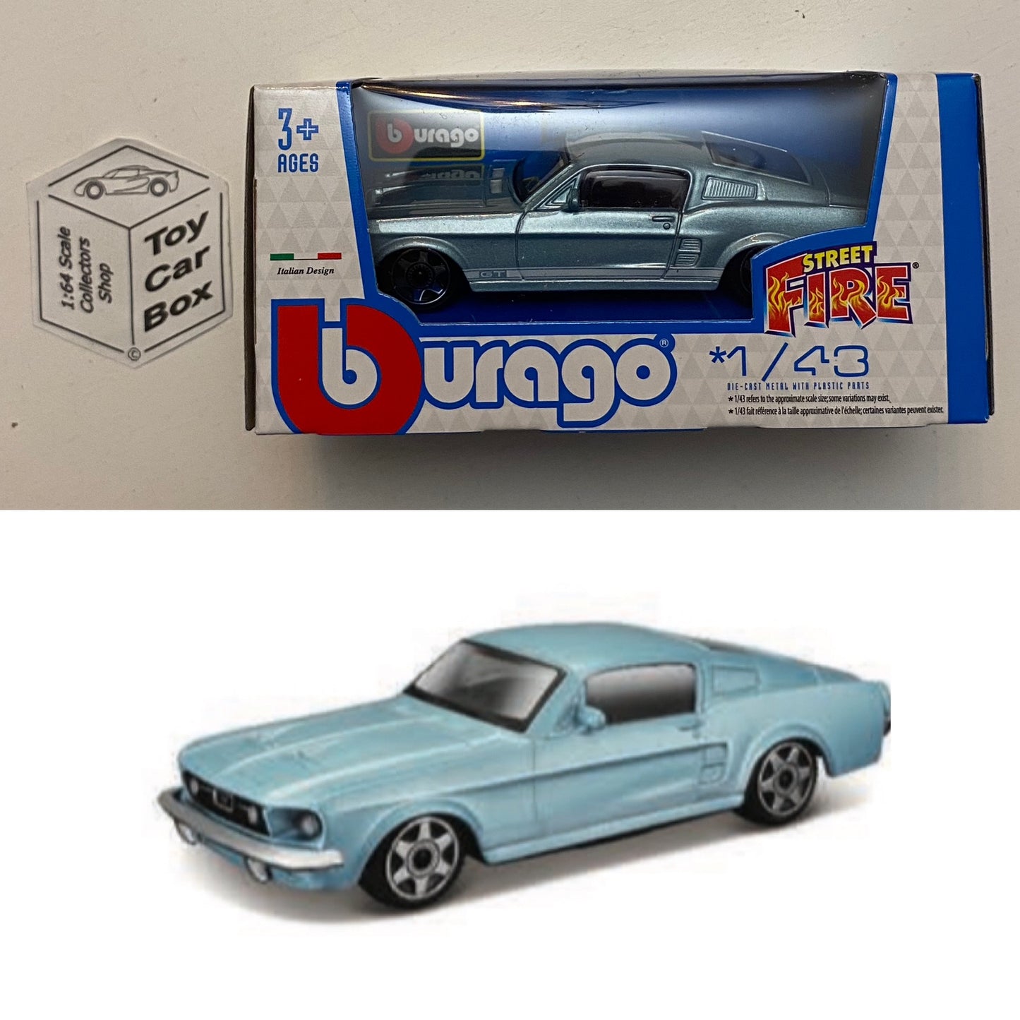 BBURAGO 1/43 - Ford Mustang GT (Blue - Street Fire - Boxed) E28g