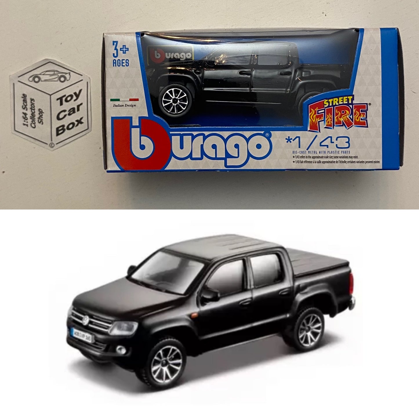 BBURAGO 1/43 - VW Volkswagen Amarok (Black - Street Fire - Boxed) E28g