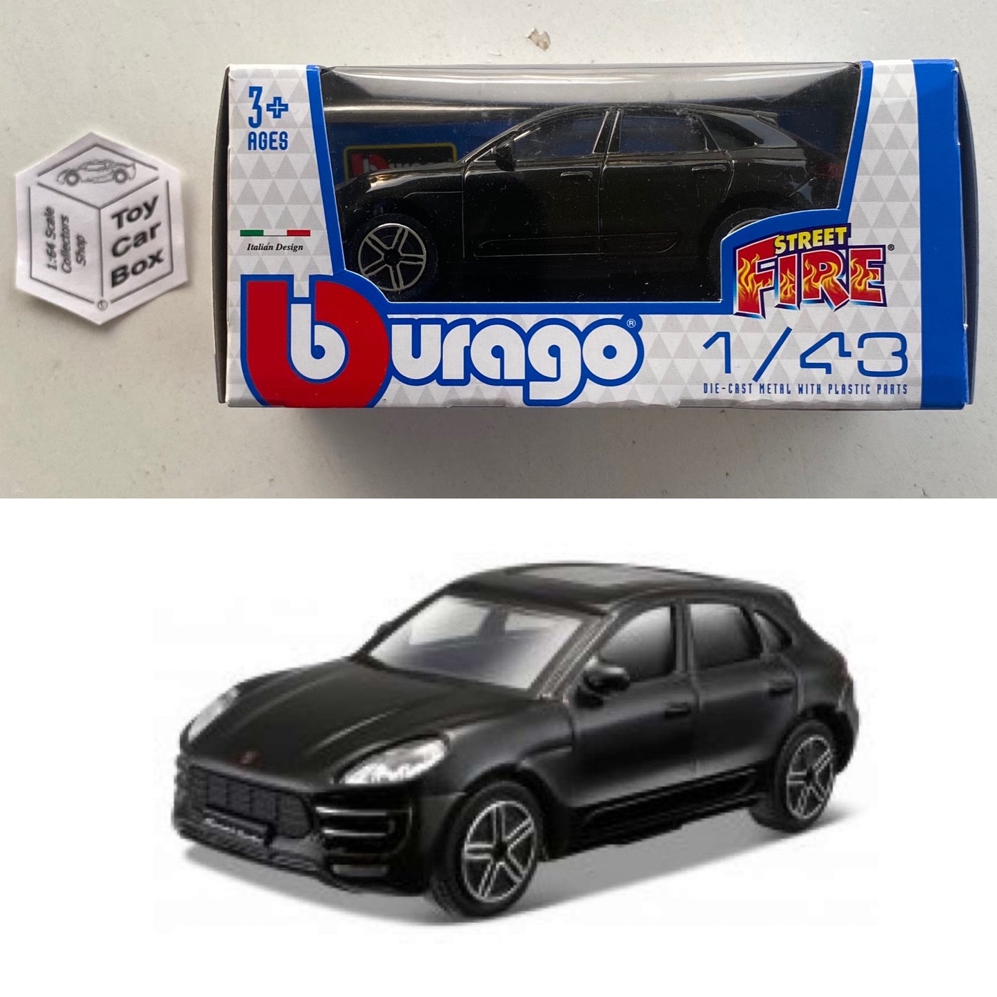 BBURAGO 1/43 - Porsche Macan (Black - Street Fire - Boxed) E28g