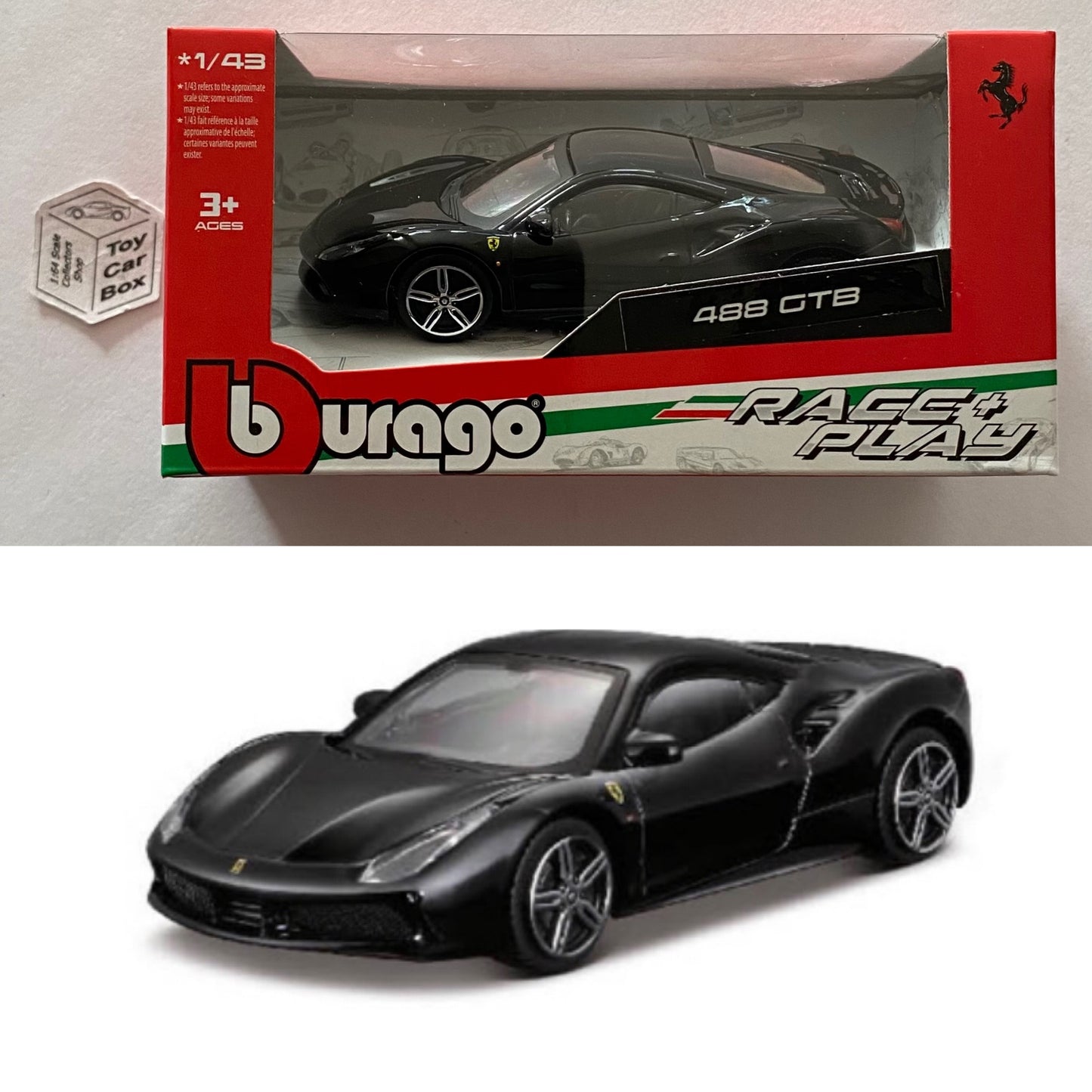BBURAGO 1/43 - Ferrari 488 GTB (Black - Race & Play - Box Not Perfect) H66g