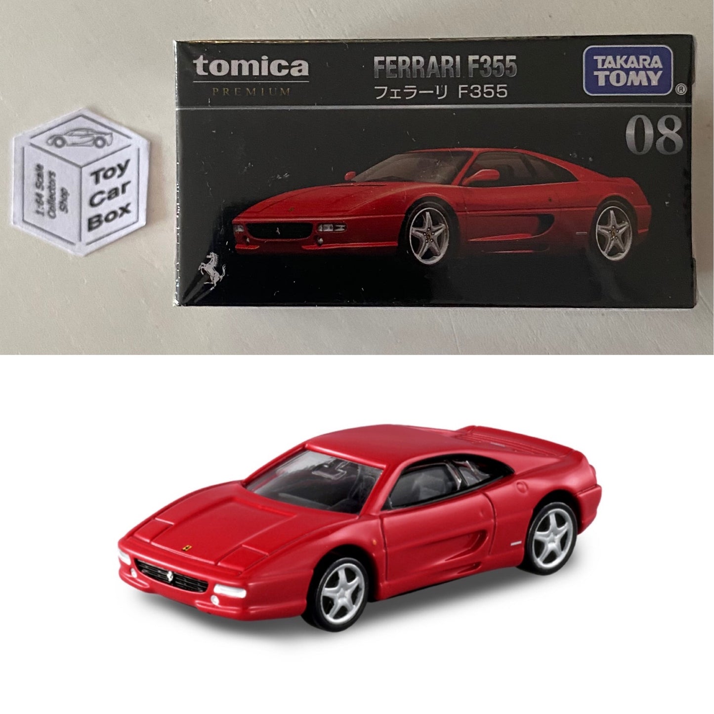 TOMICA Premium #8 - Ferrari F355 (Red - 1/62 Scale - Sealed Box) J00g