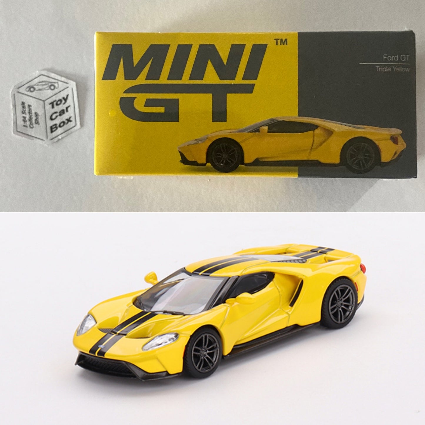 Mini GT #613 - Ford GT (Triple Yellow - 1/64 Scale Boxed) L75g