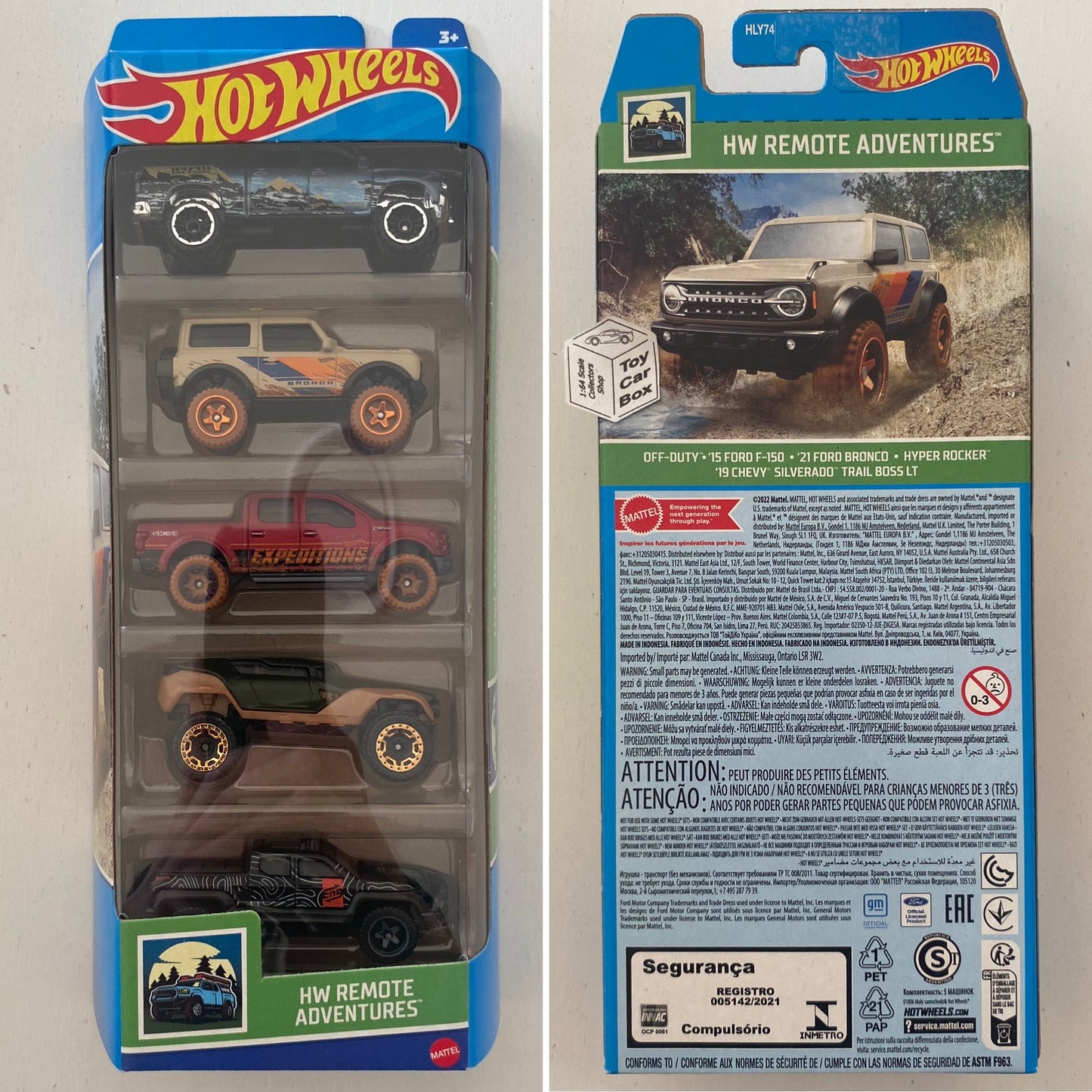 2023 HOT WHEELS Remote Adventures 5 Pack (F150, Bronco, Silverado, Off-Duty & Hyper Rocket) E40