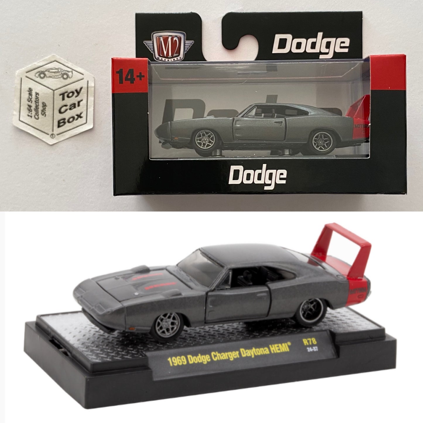 M2 MACHINES - 1969 Dodge Charger Daytona (Grey - Detroit Muscle R78 - 1/64) L92g