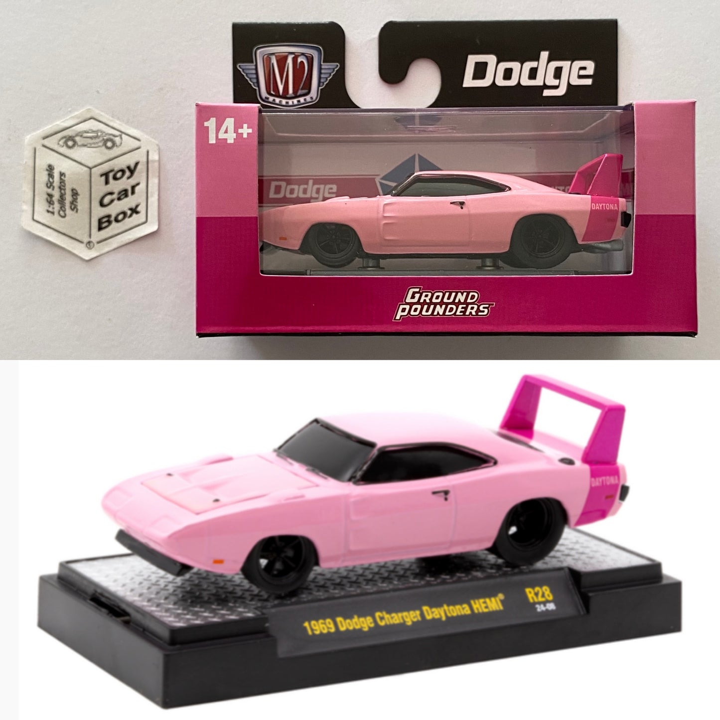 M2 MACHINES - 1969 Dodge Charger Daytona HEMI (Pink - Ground Pounders R28) L92g