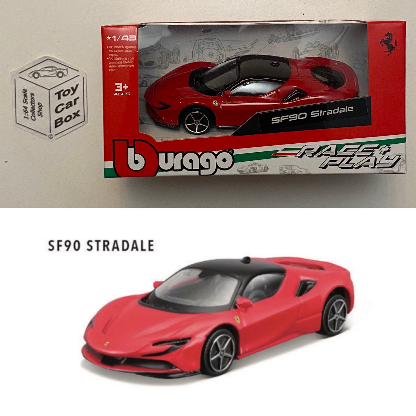 BBURAGO 1/43 - Ferrari SF90 Stradale (Red - Race & Play - Boxed) I79