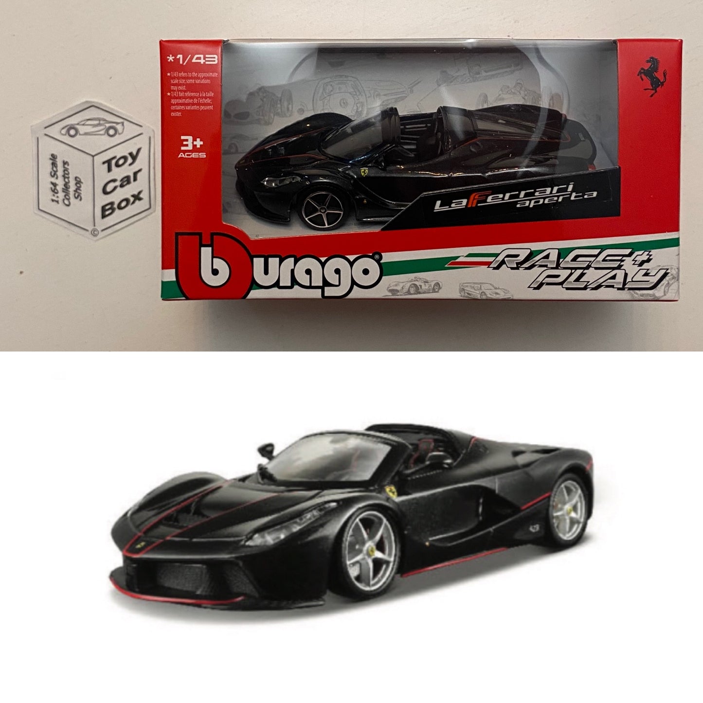 BBURAGO 1/43 - Ferrari LaFerrari Aperta (Black - Race & Play - Box Not Perfect) H66g