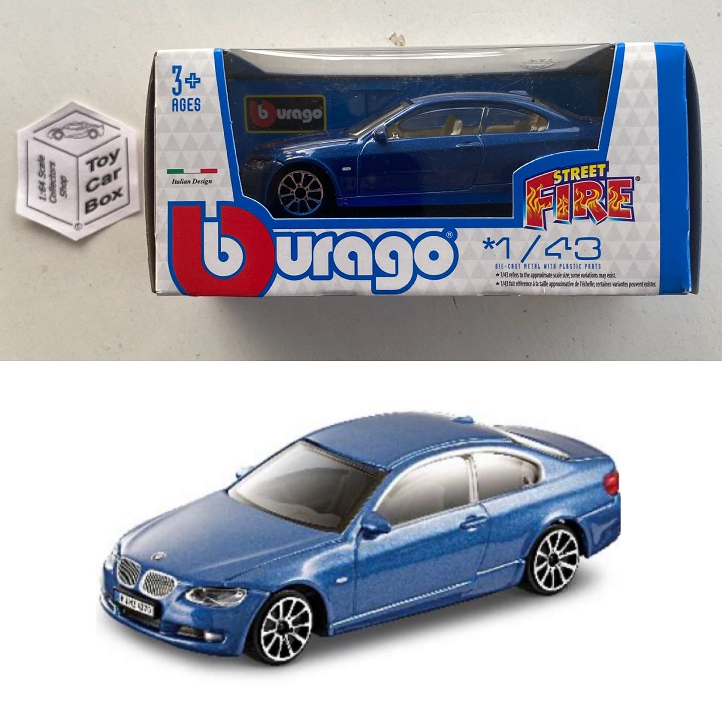 BBURAGO 1/43 - BMW 335i Coupe (Blue - Street Fire - Boxed) E28g