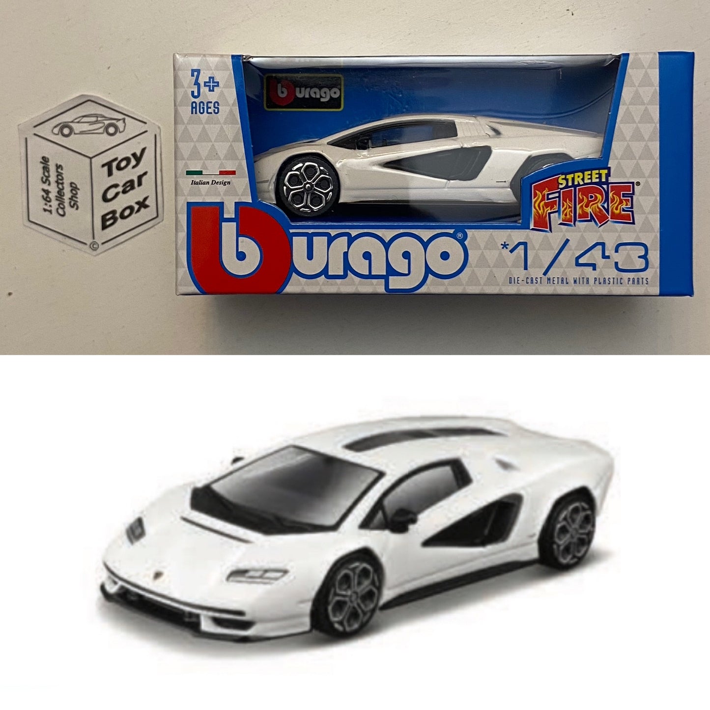BBURAGO 1/43 - Lamborghini Countach LPI 800-4 (White - Street Fire - Boxed) E28g