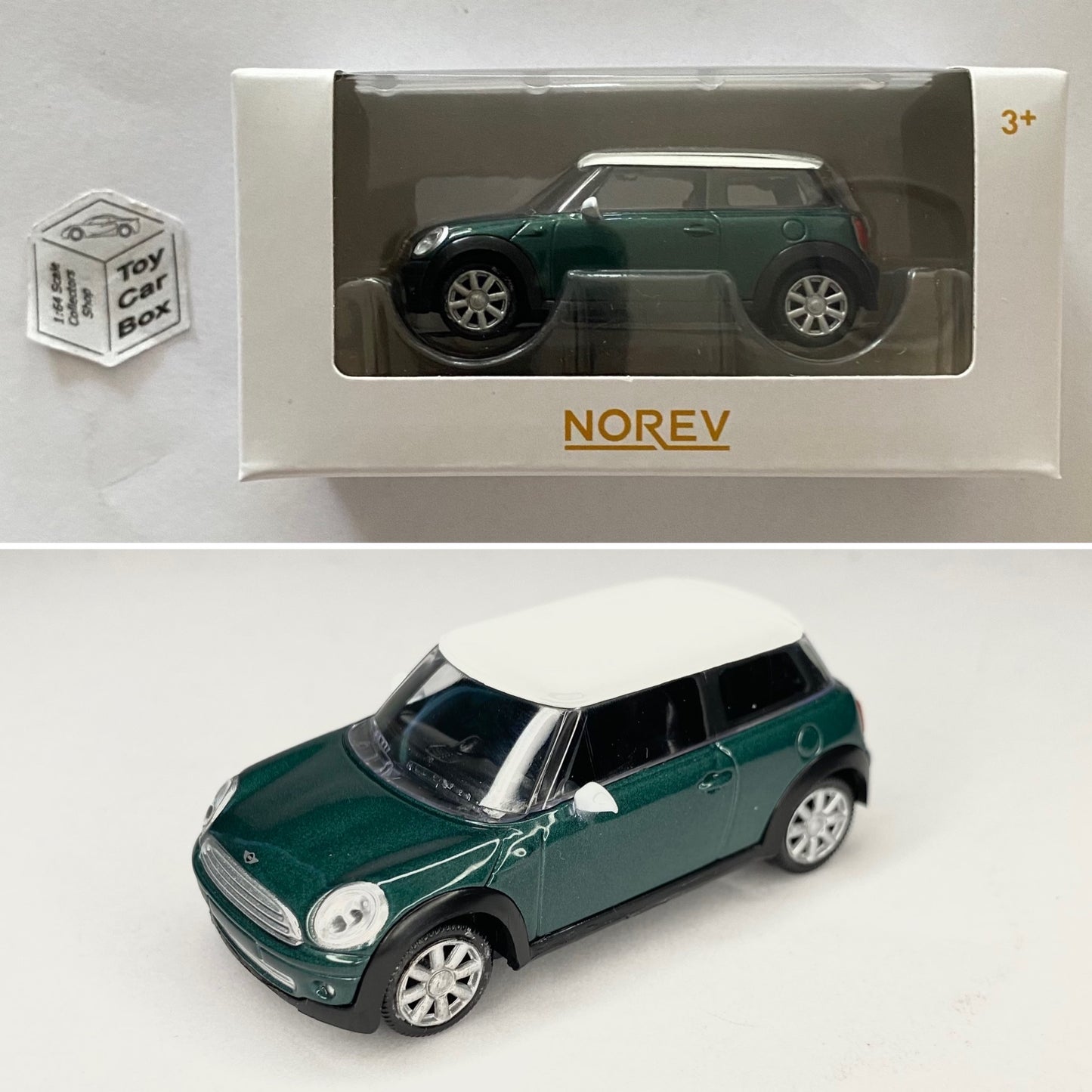 NOREV - Mini Cooper (Green & White Roof - Circa 2007-2013 - 1:64* - Boxed) E83g