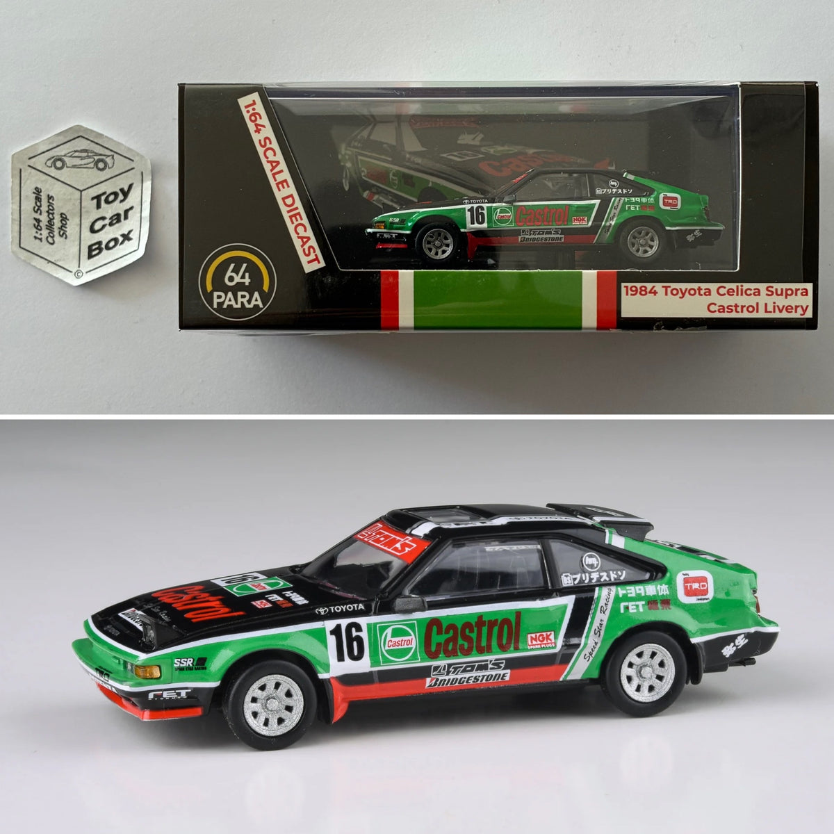 PARA64 - 1984 Toyota Celica Supra (Black / Green - Castrol - 1/64 Scale) P50g