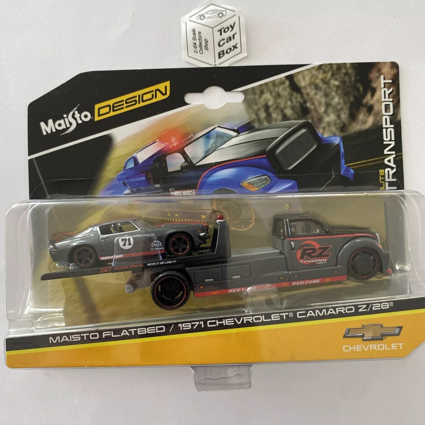 MAISTO 1/64 Elite Transport - 1971 Chevy Camaro Z28 & Maisto Flatbed -Q60