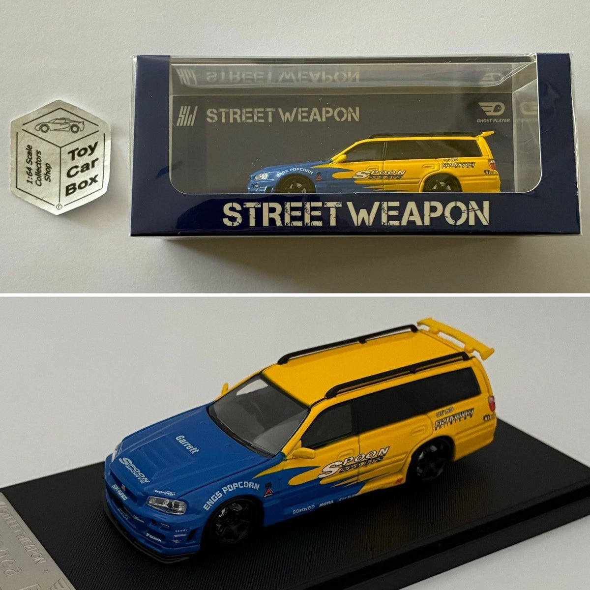 STREET WEAPON - Nissan Stagea R34 Wagon (Spoon - 1/64 Scale - Display Case) Y37g
