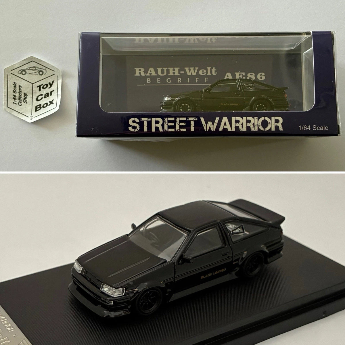 STREET WARRIOR - RAUH-Welt Toyota AE86 (Black - 1/64 Scale - Display Case) Y37g