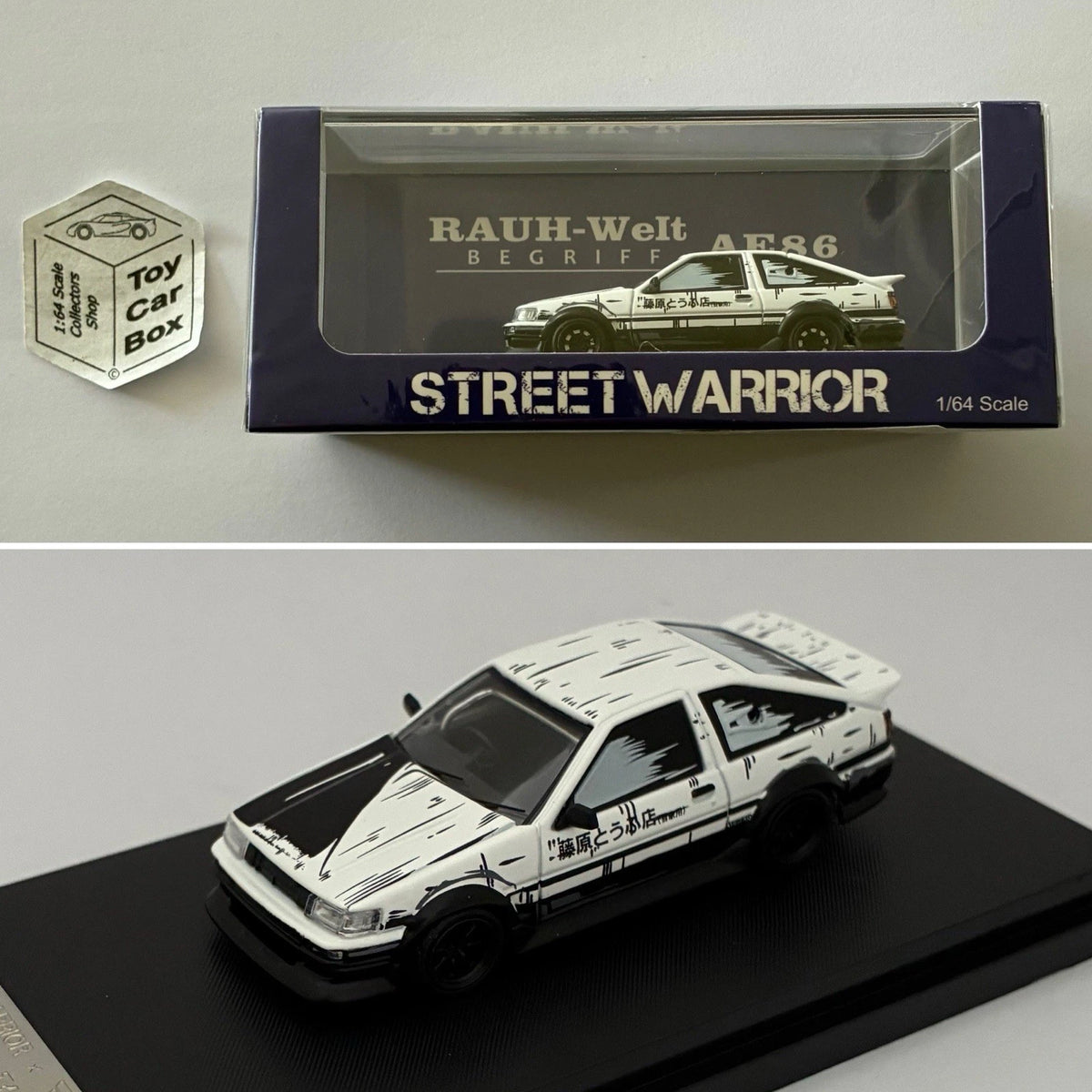 STREET WARRIOR - RAUH-Welt Toyota AE86 (Fujiwara Tofu 1/64 - Display Case) Y37g