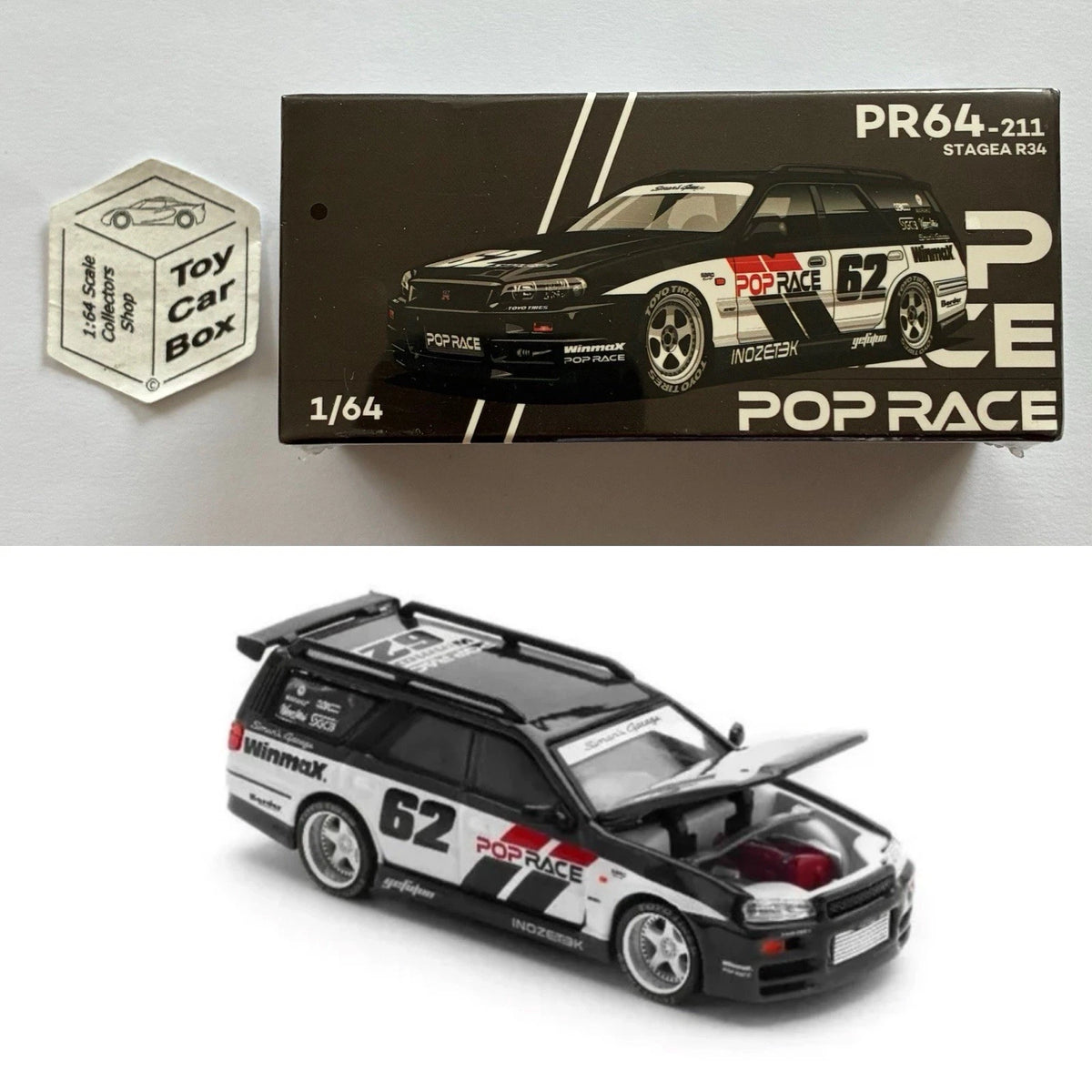 POP RACE - Nissan Stagea R34 (1:64 Simon’s Garage #62 - #PR64-211) Q84g