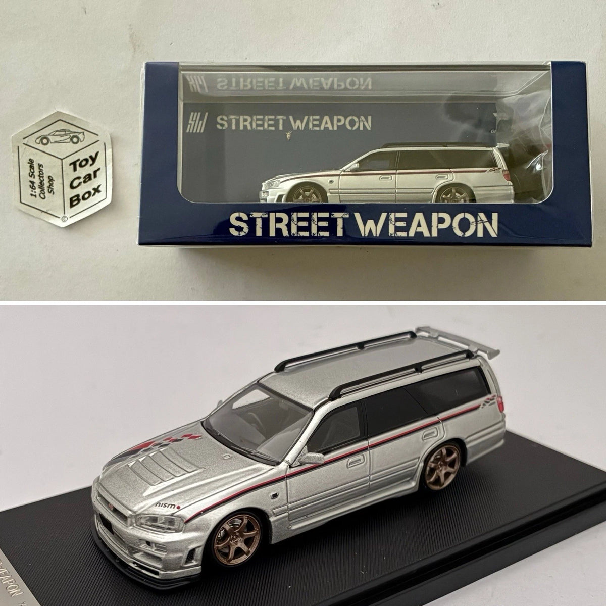 STREET WEAPON - Nissan Stagea R34 Wagon (Silver - 1/64 Scale Display Case) V13g