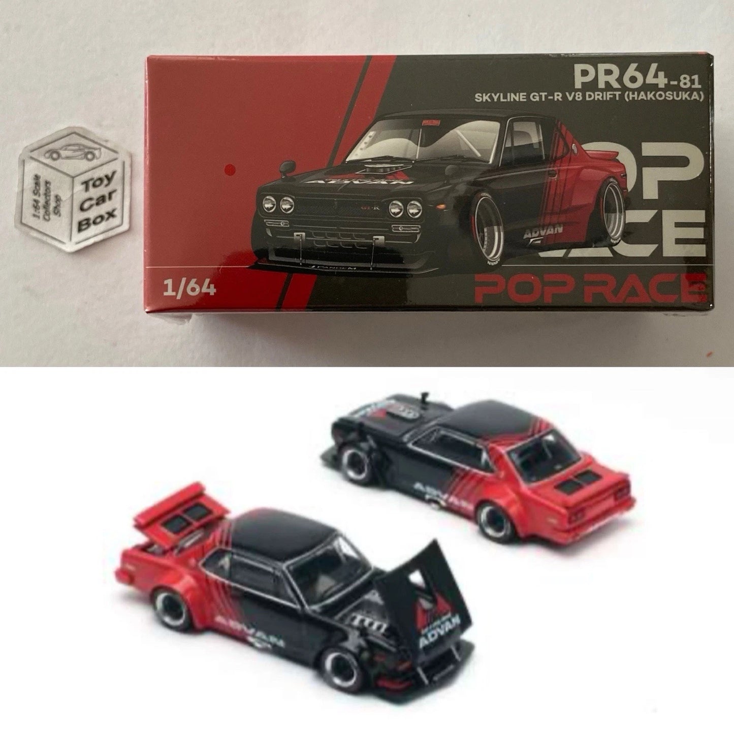 POP RACE - Nissan Skyline GT-R V8 Drift Hakosuka (1:64 - Advan #PR64-81) Q27g