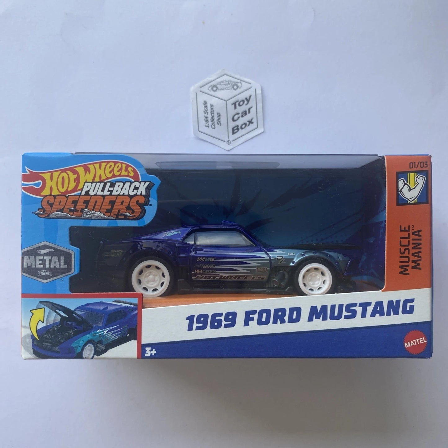 2025 HOT WHEELS 1:43* - 1969 Ford Mustang (Blue - Pull-back Speeders) J80