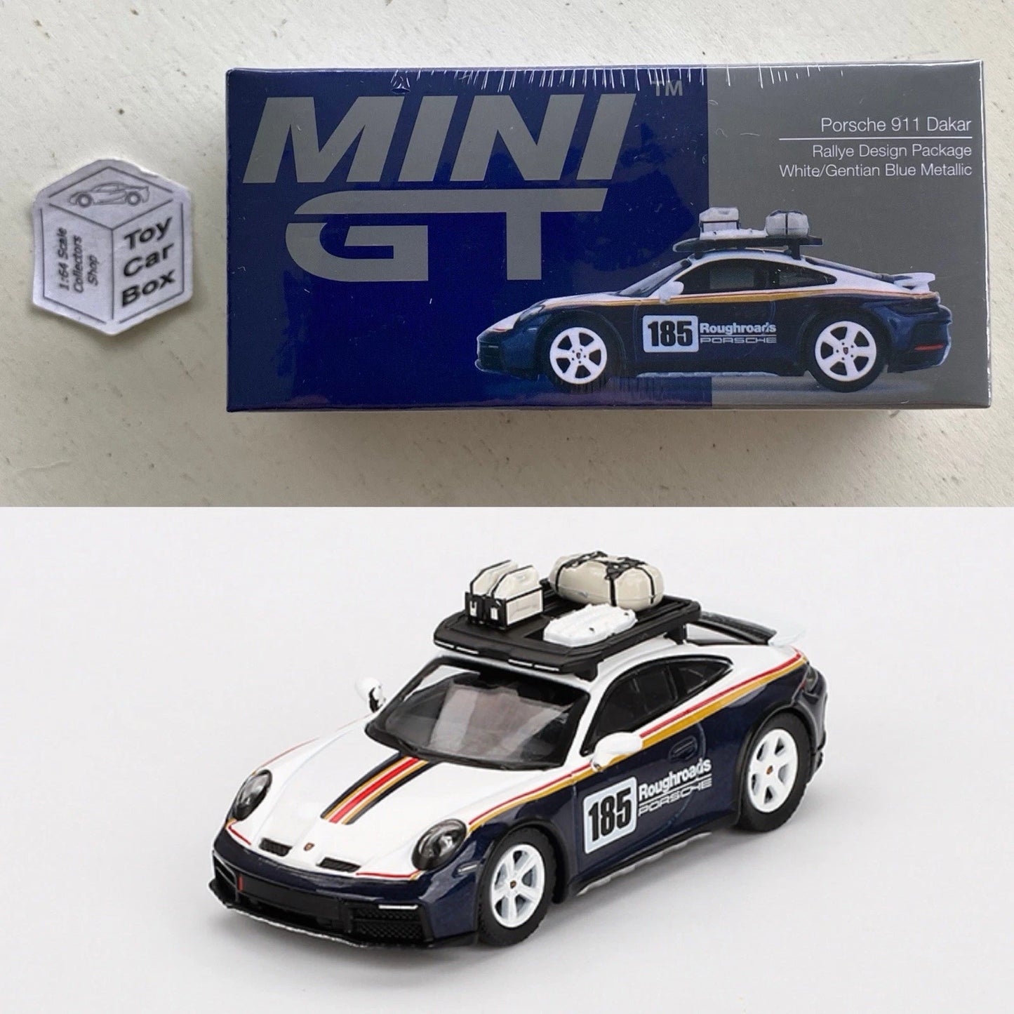Mini GT #805 - Porsche 911 Dakar (Rallye Design Package - White / Blue) L75g