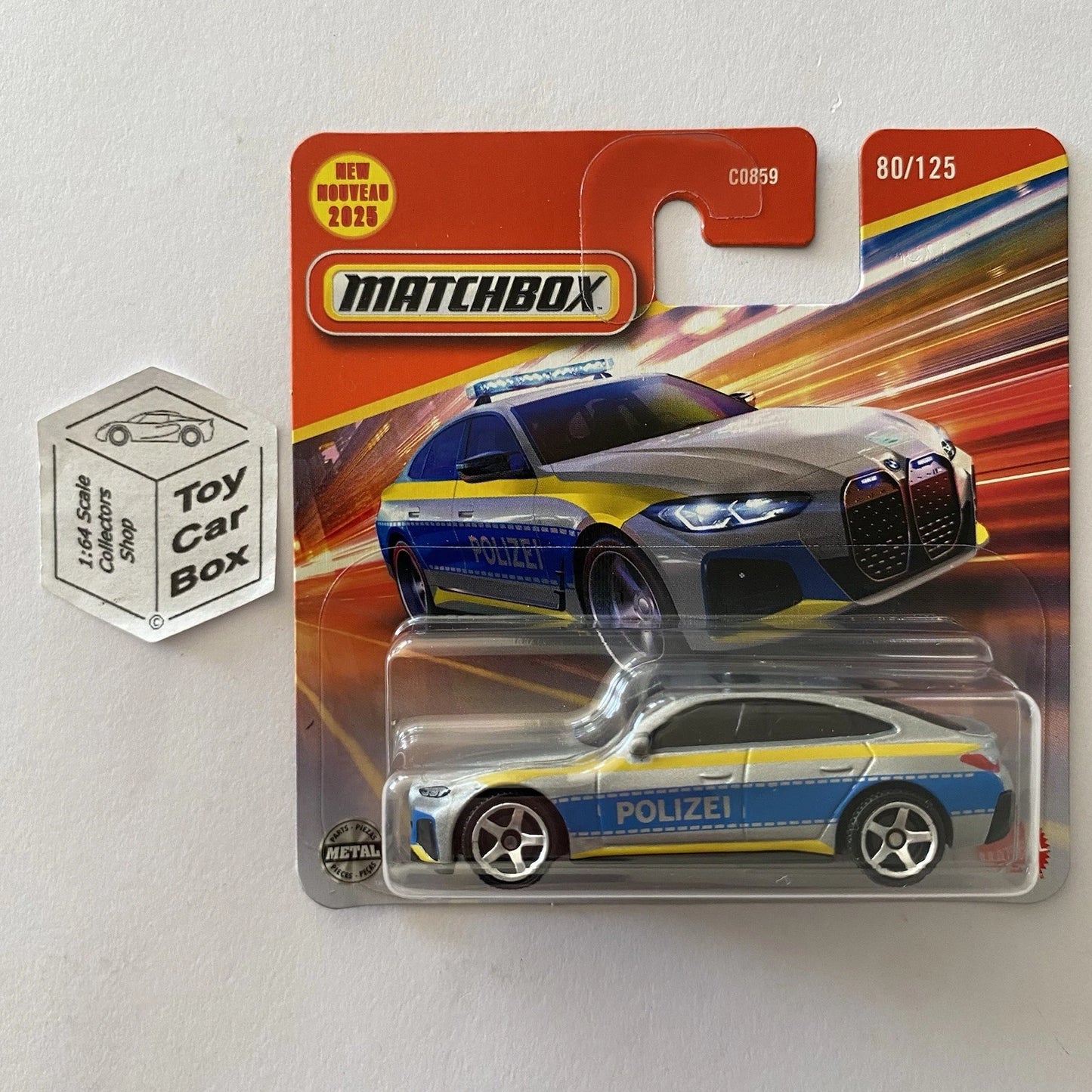 2025 MATCHBOX #80 - 2023 BMW i4 Police Sedan (Short Card - Unopened) B19g