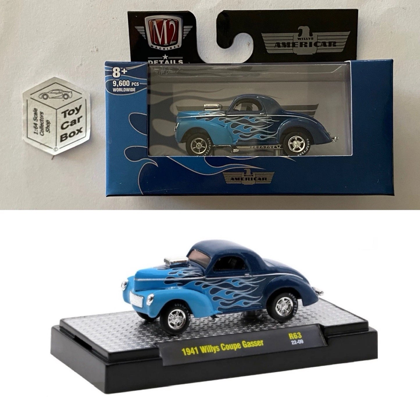 M2 MACHINES - 1941 Willys Coupe Gasser (Blue - Detroit Muscle R63) L92g