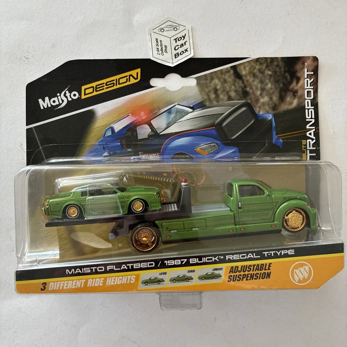 MAISTO 1/64 Transport - 1987 Buick Regal T-Type & Flatbed (Green) R98g