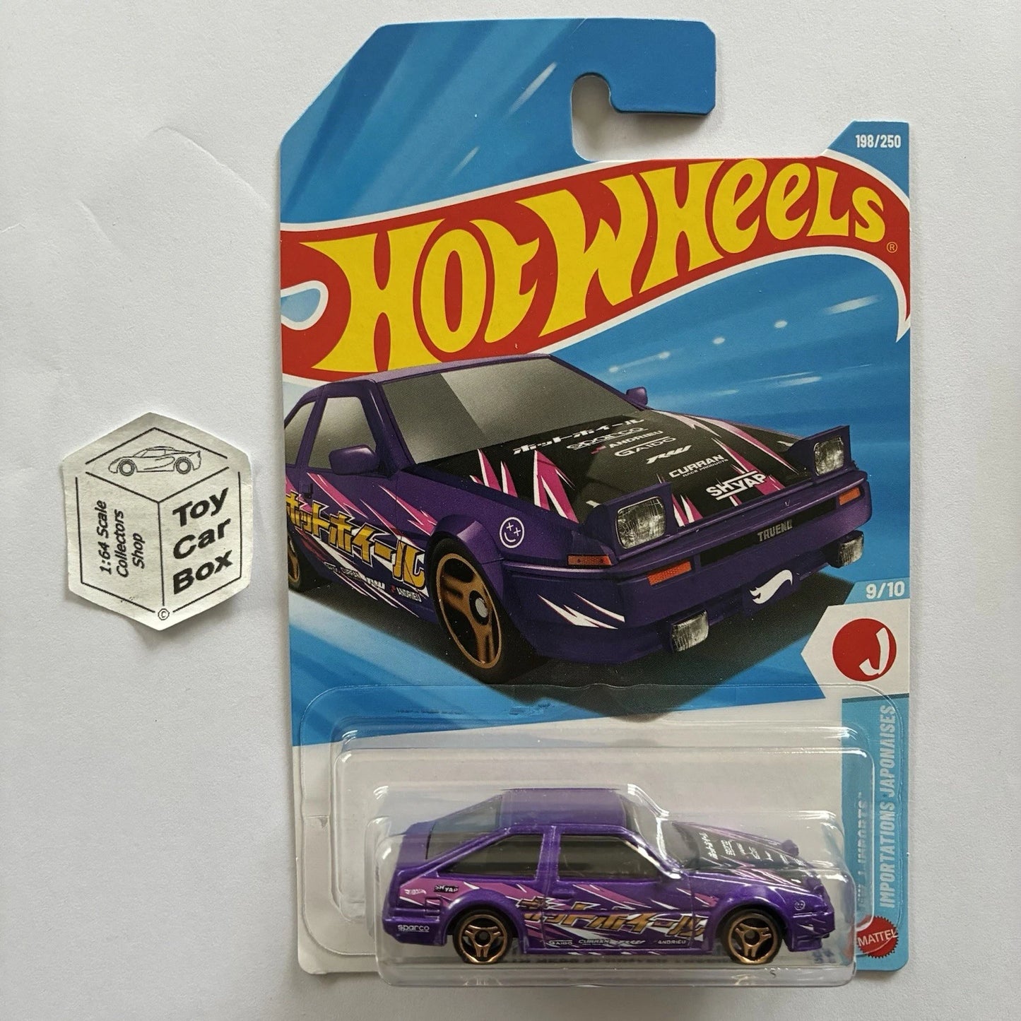 2026 HOT WHEELS #198 - Toyota AE86 Sprinter Trueno (Purple #9 J-Import -Long) A80