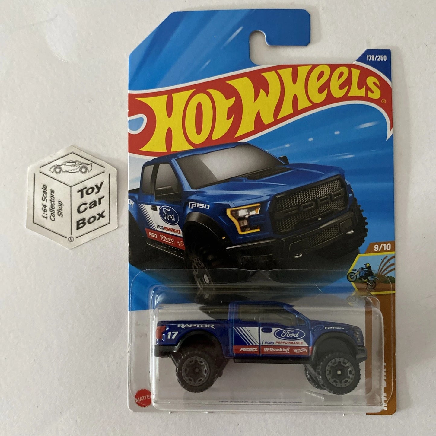 2025 HOT WHEELS #178 - ‘17 Ford F-150 Raptor (Blue #9 HW Dirt - Long Card) A80