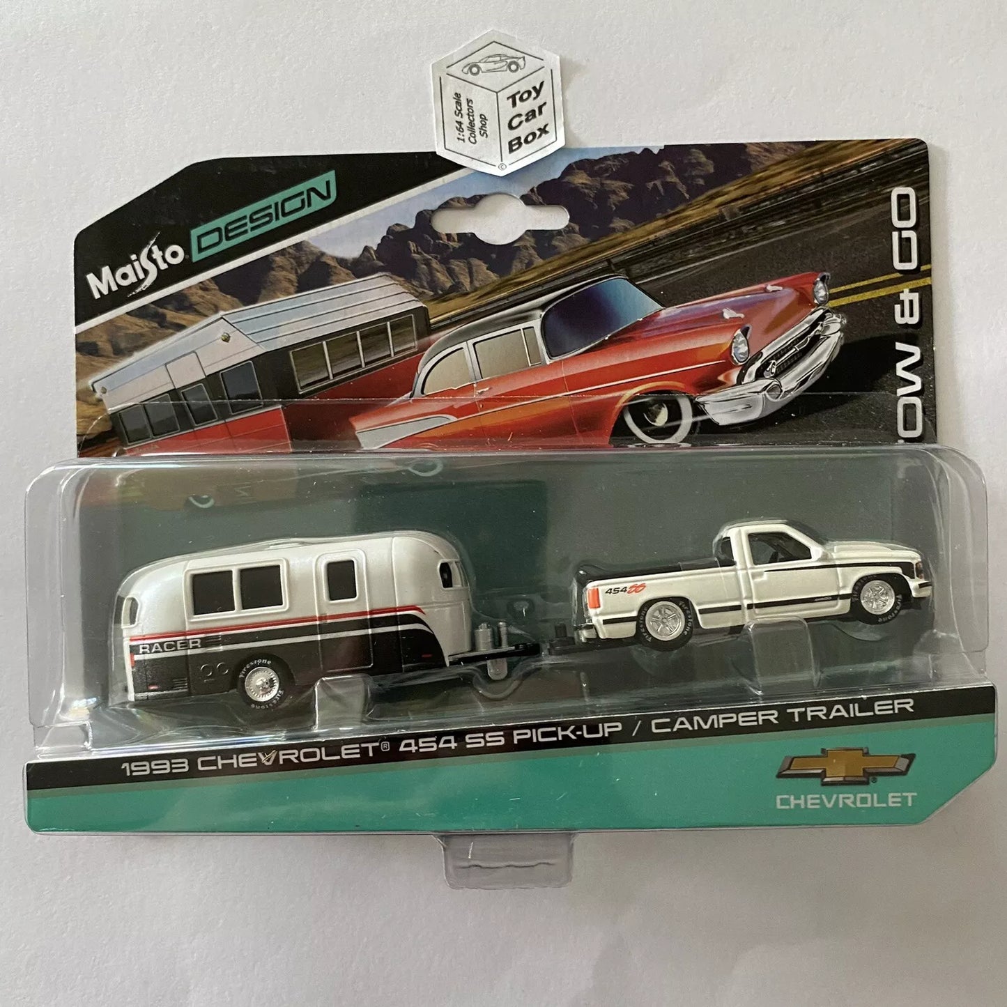 MAISTO 1/64 Tow & Go - 1993 Chevy 454 SS Pickup & Camper Trailer -R60g